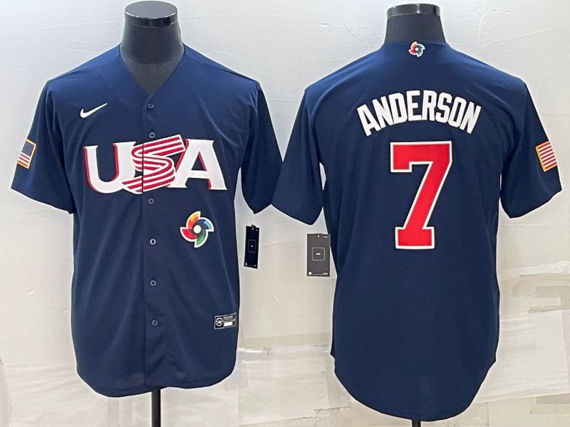 Men 2023 World Cub USA #7 Anderson Blue Nike MLB Jersey8
